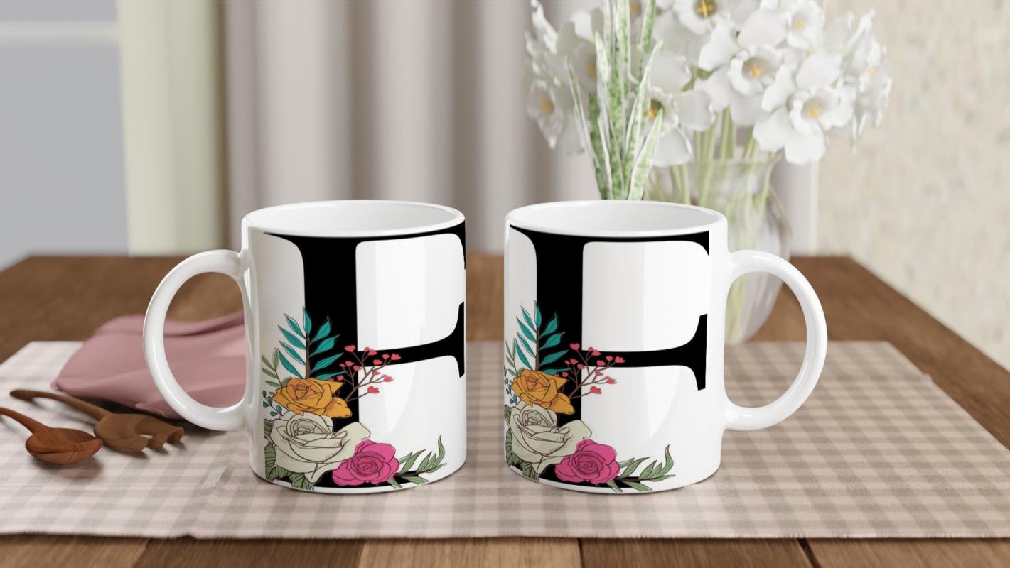 F Harfi Çiçek Motifli Kupa Bardak - 5