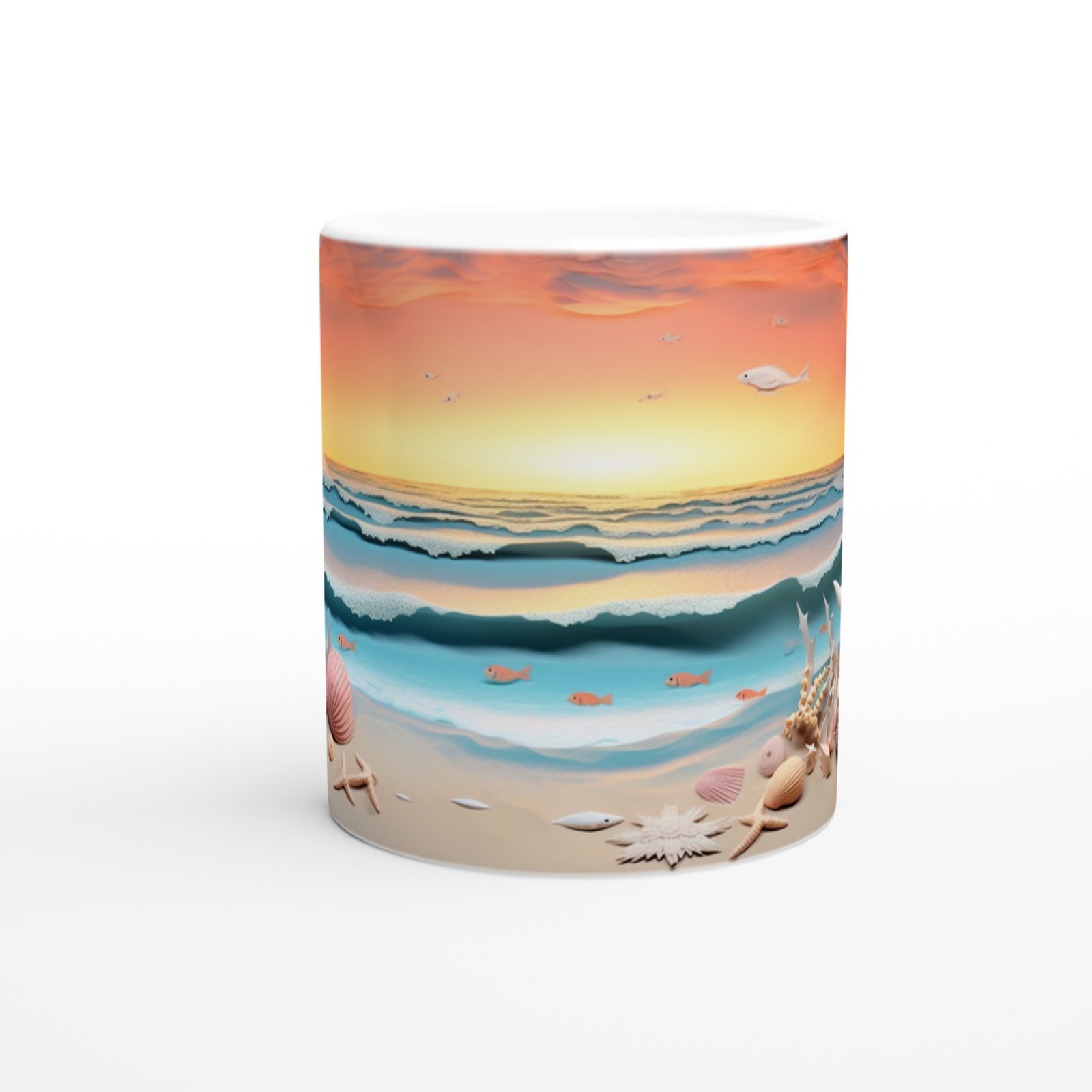 Fantastik Dalgalar ve Deniz Kabukları Su Altı Temalı Kupa Bardak