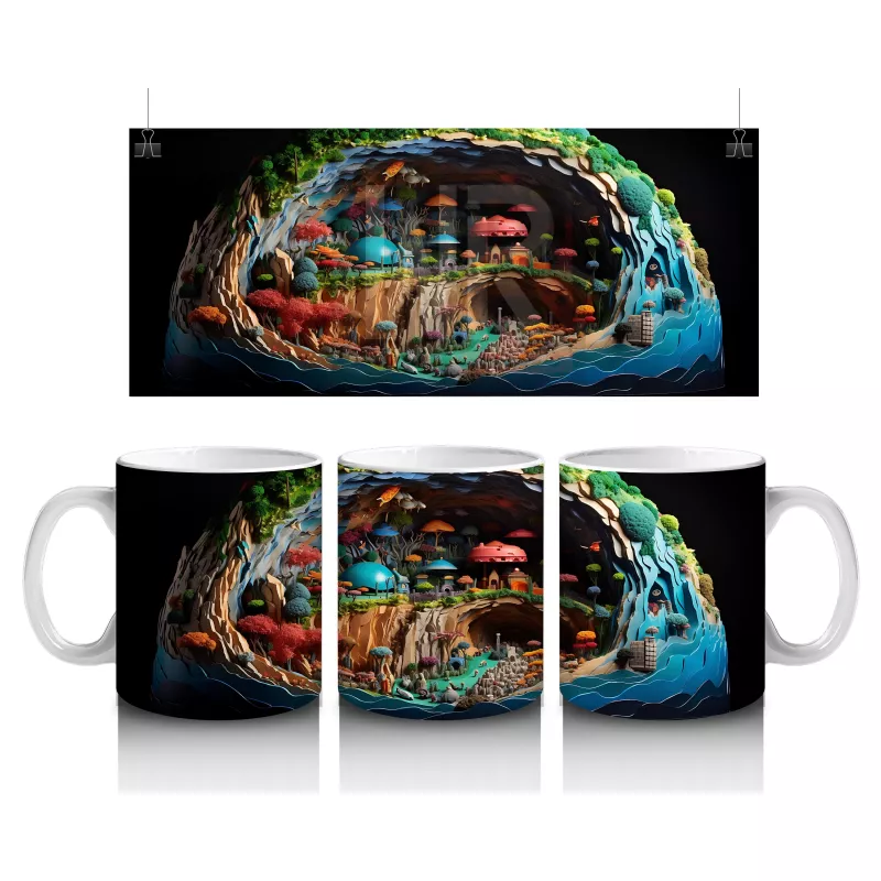 Fantezi Orman Temalı Minyatür Hayvan Dünyası - Baskılı Kahve Kupası