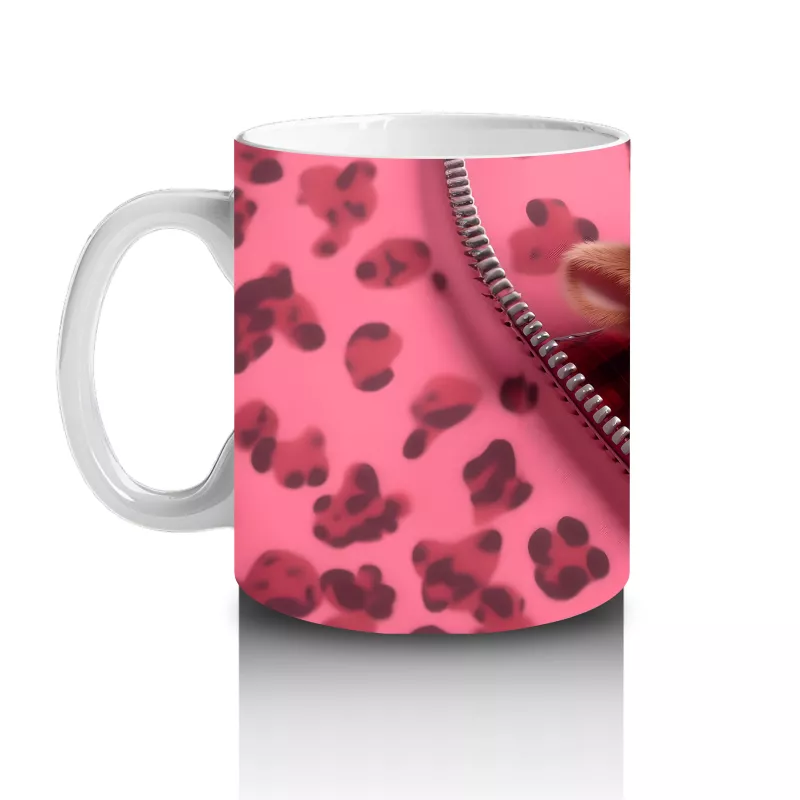 Fermuarlı Kalpli Fon Üzerinde Tatlı Buzağı – Baskılı Kahve Kupası - 2