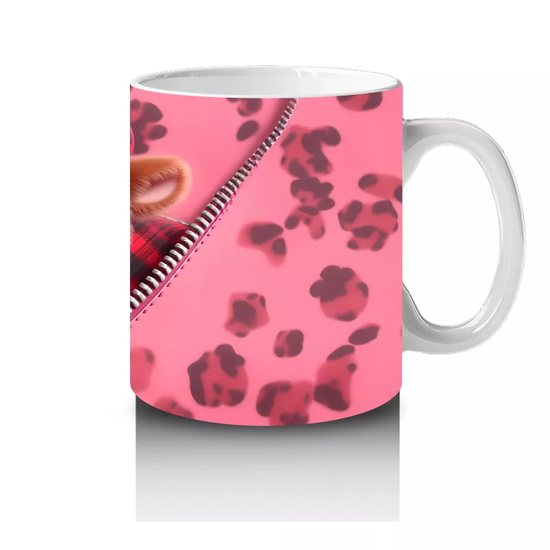 Fermuarlı Kalpli Fon Üzerinde Tatlı Buzağı – Baskılı Kahve Kupası - 4