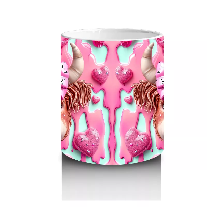 Fuşya Kurdeleli Sevimli Boğa Çifti - Baskılı Kahve Kupası - 3