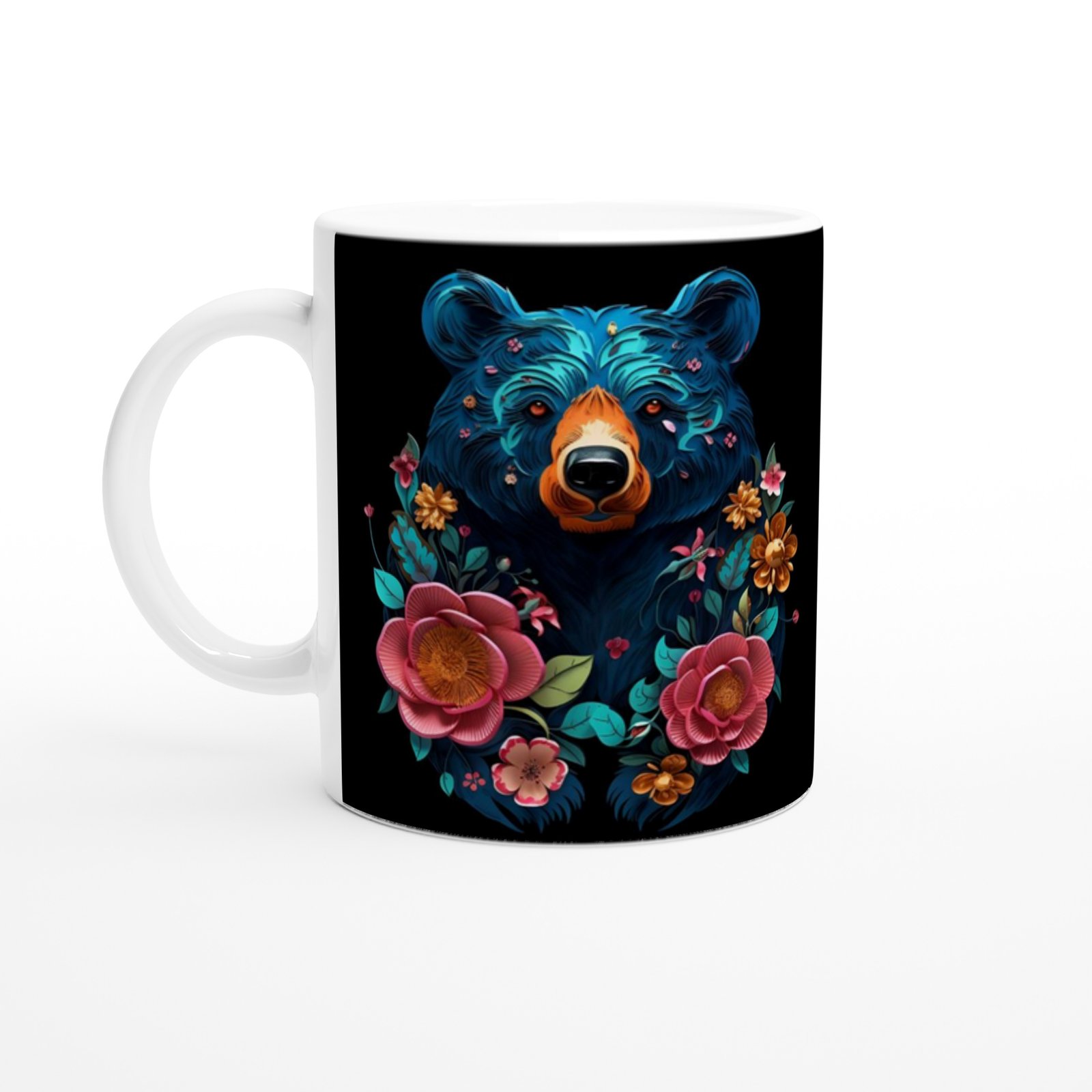 Gece Bahçesi Ayı Temalı Çiçekli Sanatsal Kupa Bardak