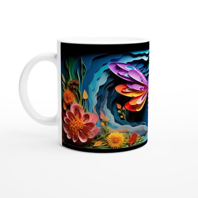 Gece Bahçesindeki Renkli Yusufçuk Temalı Baskılı Kupa Bardak - 2