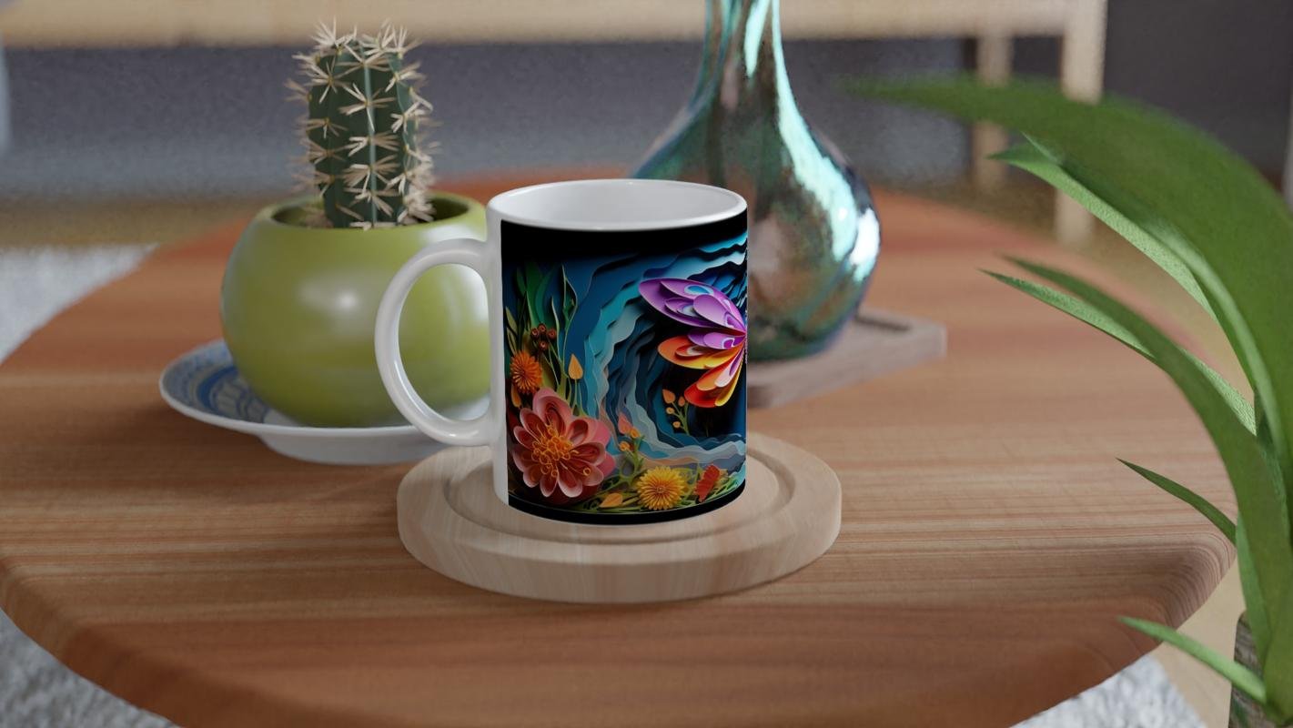 Gece Bahçesindeki Renkli Yusufçuk Temalı Baskılı Kupa Bardak - 3