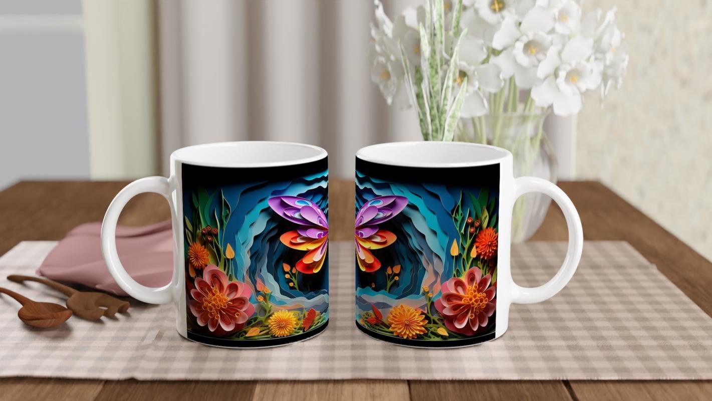 Gece Bahçesindeki Renkli Yusufçuk Temalı Baskılı Kupa Bardak - 4