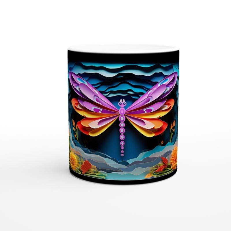 Gece Bahçesindeki Renkli Yusufçuk Temalı Baskılı Kupa Bardak