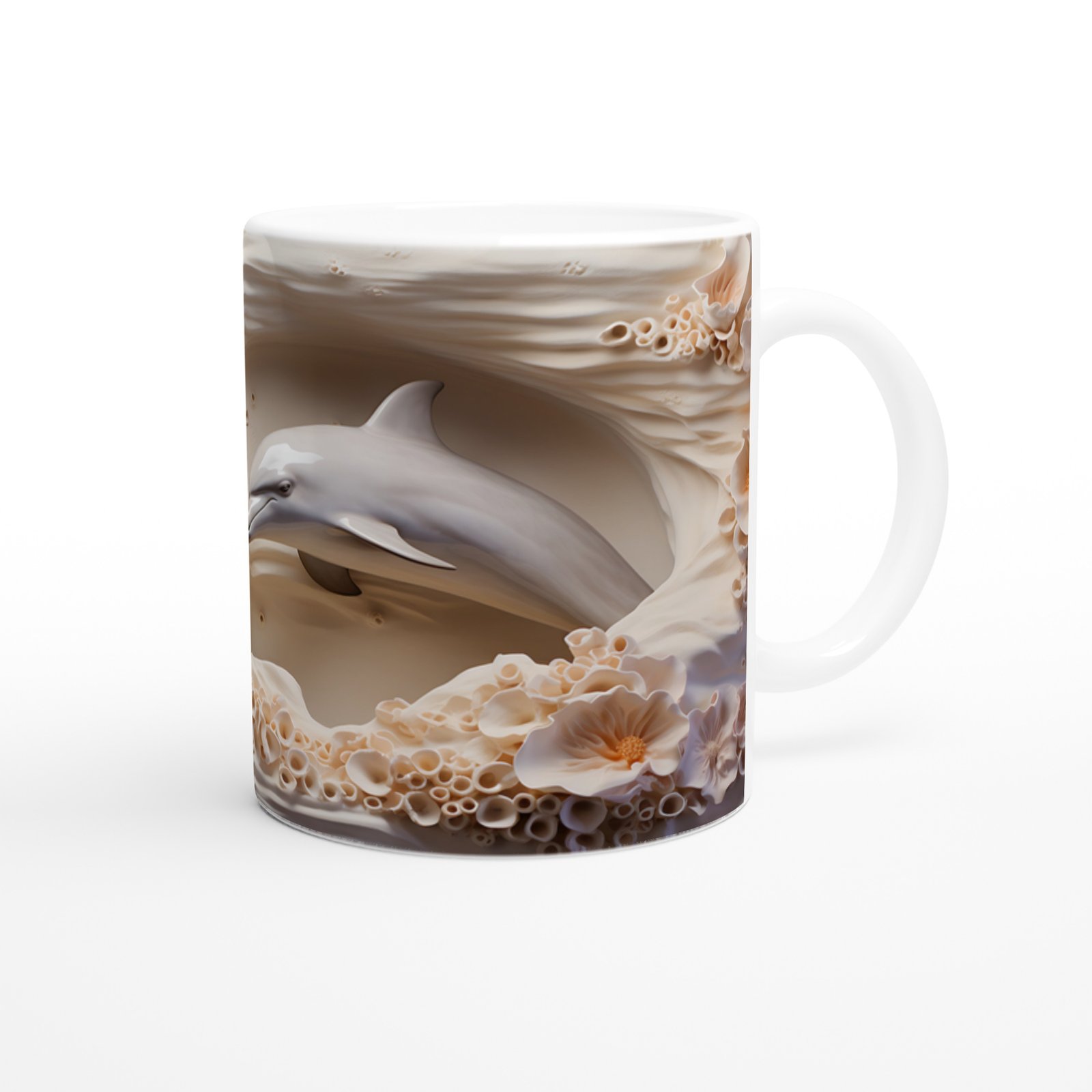 Gece Deniz Manzaralı Yunus Desenli Su Altı Temalı Kupa Bardak - 3