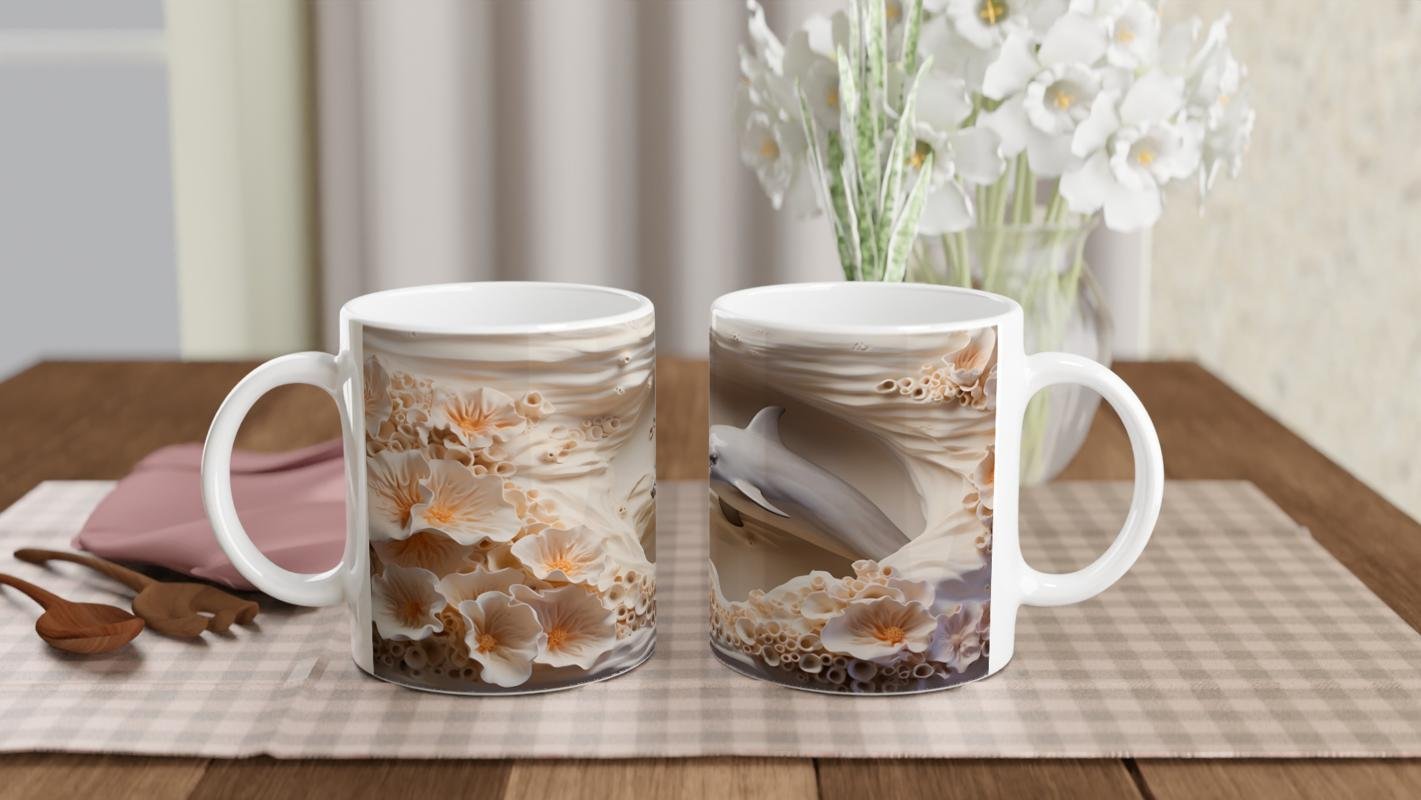 Gece Deniz Manzaralı Yunus Desenli Su Altı Temalı Kupa Bardak - 5