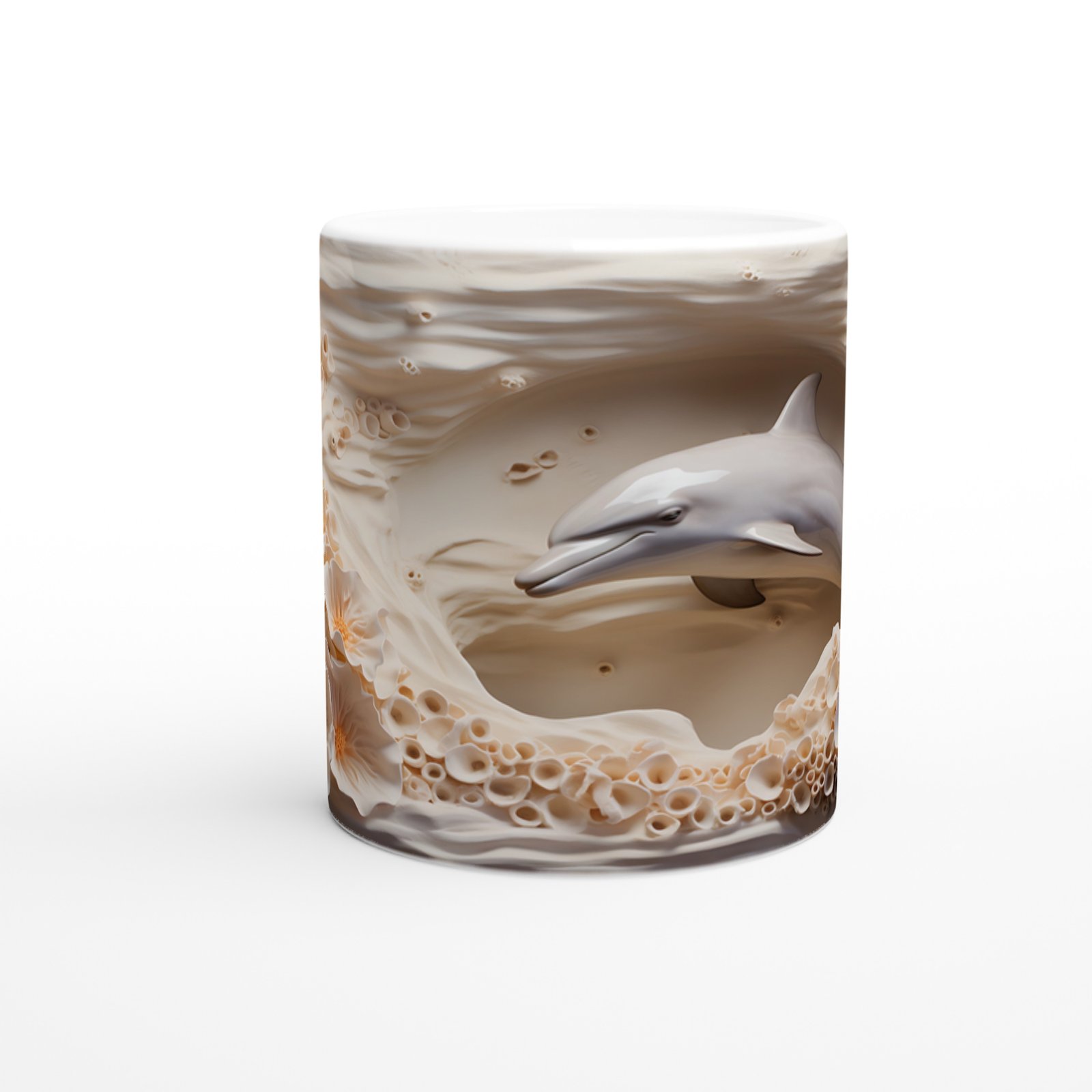 Gece Deniz Manzaralı Yunus Desenli Su Altı Temalı Kupa Bardak