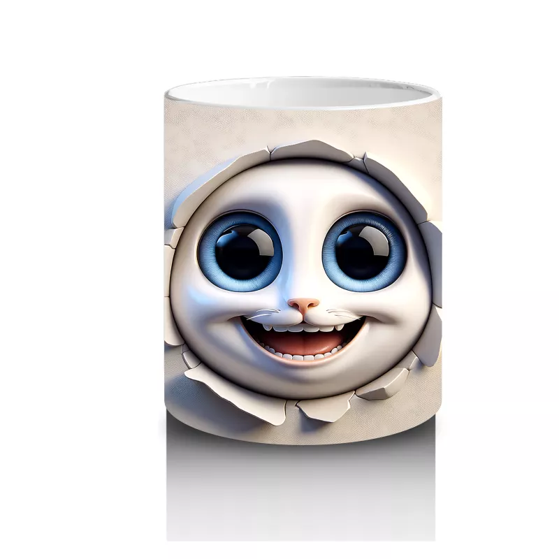 Geniş Gözlü Komik Yüz Maskotu – Baskılı Kahve Kupası - 3
