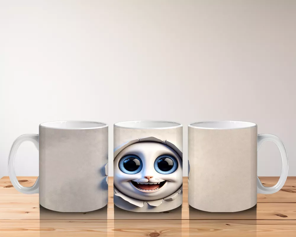 Geniş Gözlü Komik Yüz Maskotu – Baskılı Kahve Kupası - 5