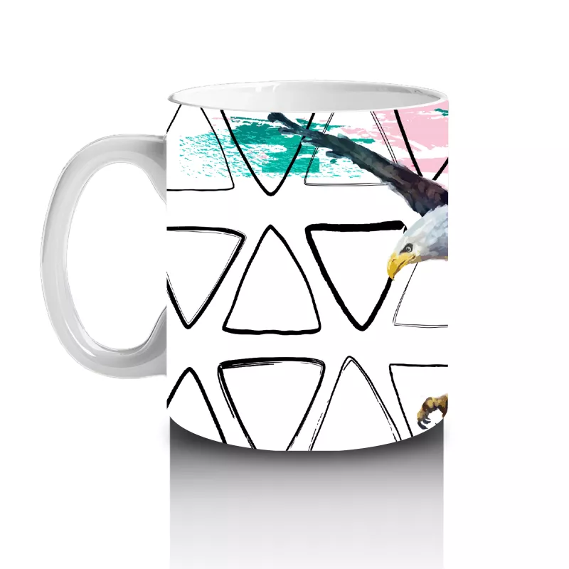 Geometrik Arka Plan Üzerinde Uçan Kartal İllüstrasyonu - Baskılı kahve kupası - 2