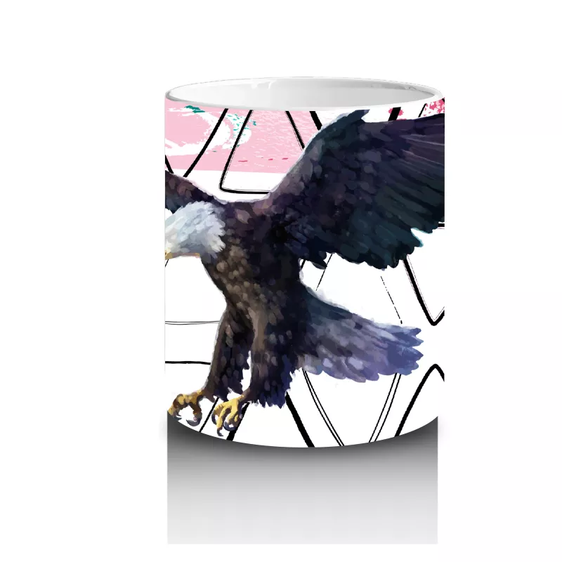 Geometrik Arka Plan Üzerinde Uçan Kartal İllüstrasyonu - Baskılı kahve kupası - 3