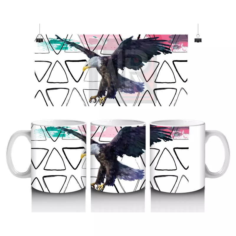Geometrik Arka Plan Üzerinde Uçan Kartal İllüstrasyonu - Baskılı kahve kupası