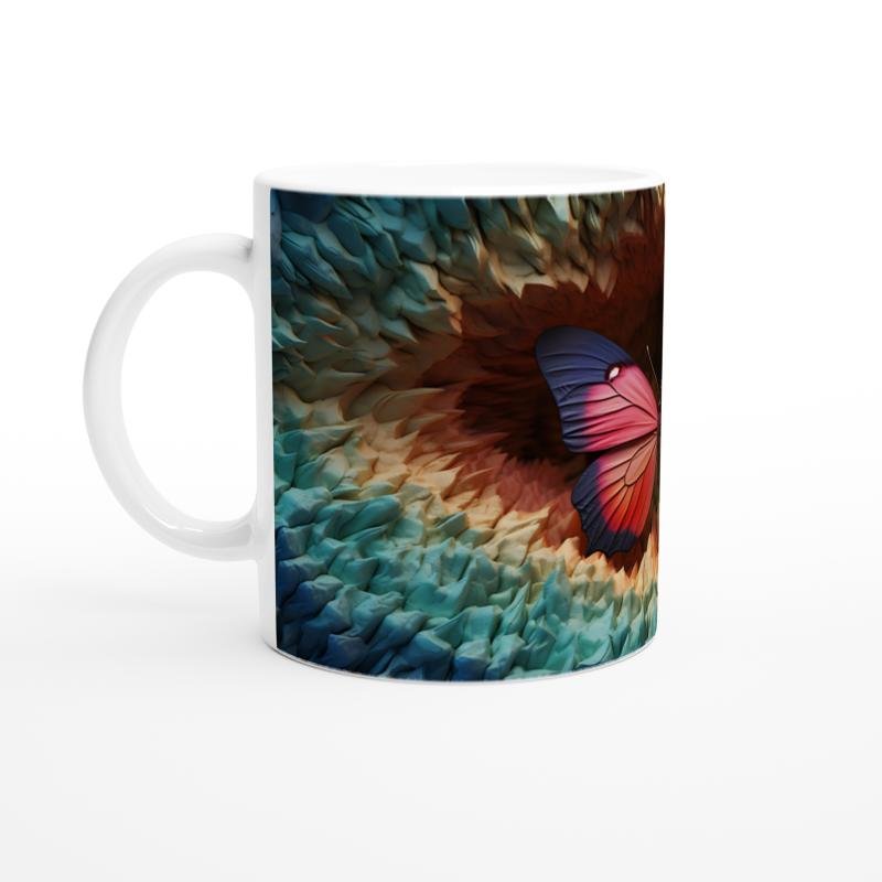 Gizemli Orman Dokusunda Pembe-Mavi Kanatlı Kelebek Baskılı Kupa Bardak - 2