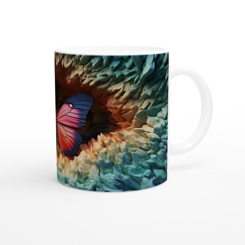 Gizemli Orman Dokusunda Pembe-Mavi Kanatlı Kelebek Baskılı Kupa Bardak - 3