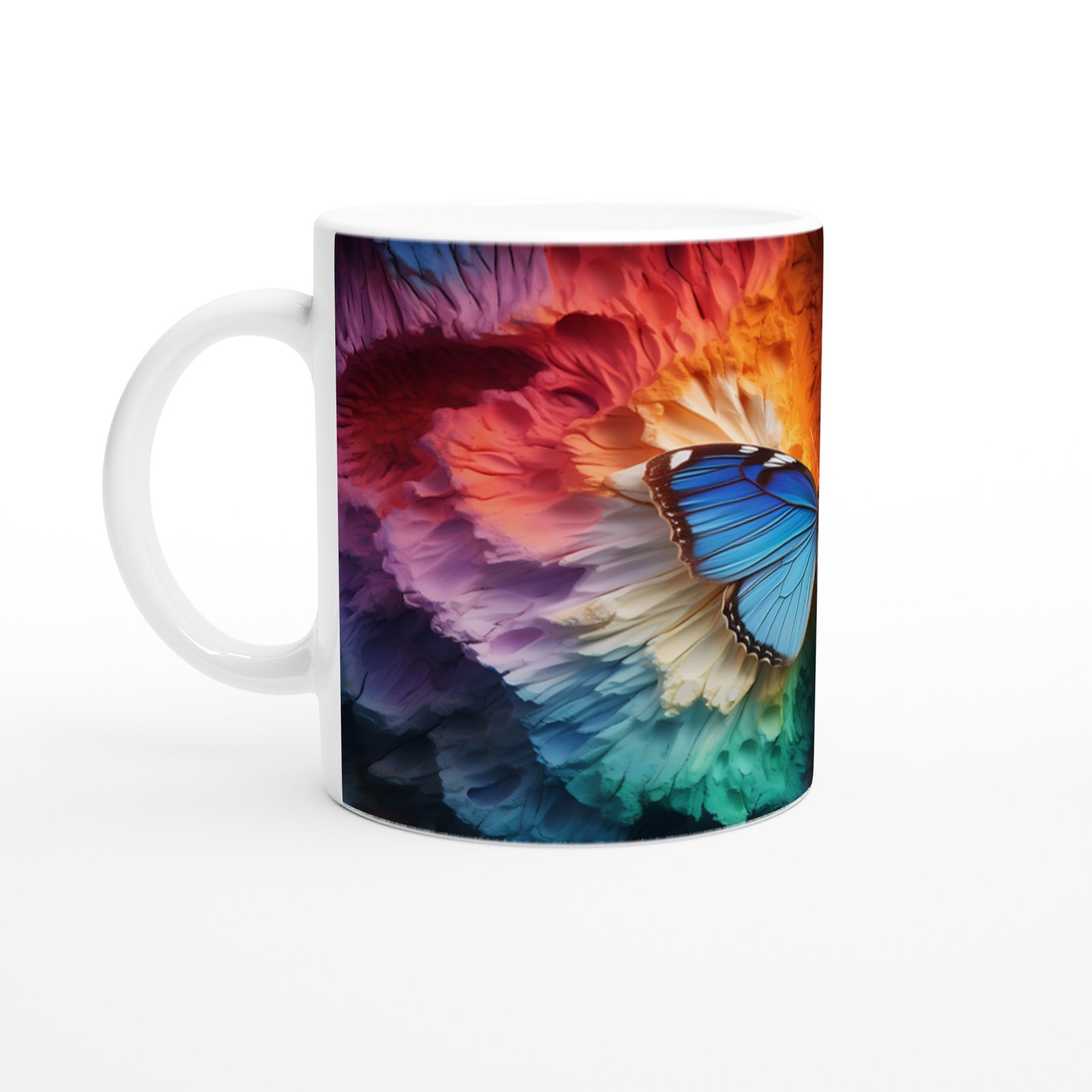 Gökkuşağı Dokusunda Parlayan Mavi Kelebek Baskılı Kupa Bardak - 2