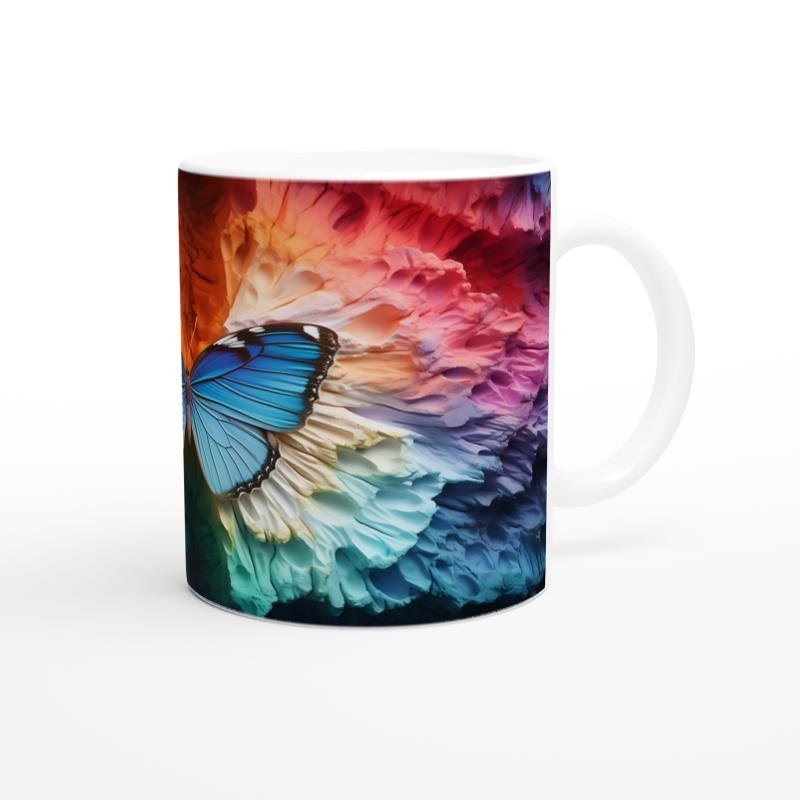 Gökkuşağı Dokusunda Parlayan Mavi Kelebek Baskılı Kupa Bardak - 3