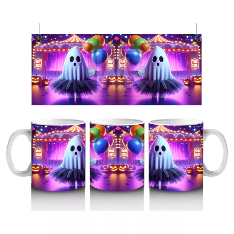 Gökkuşağı Işıklı Sahne Üzerinde Dans Eden Cadı Figürlü Renkli Cadılar Bayramı Baskılı Kupa Bardak