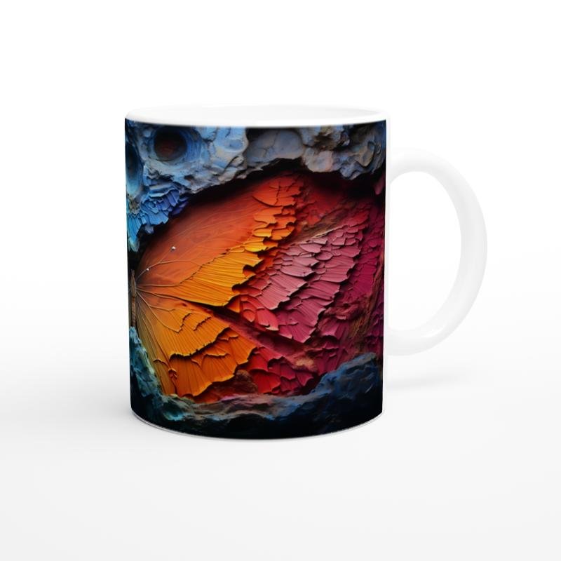 Gökkuşağı Kanatlı Kelebek ve Krater Doku Baskılı Kupa Bardak - 3