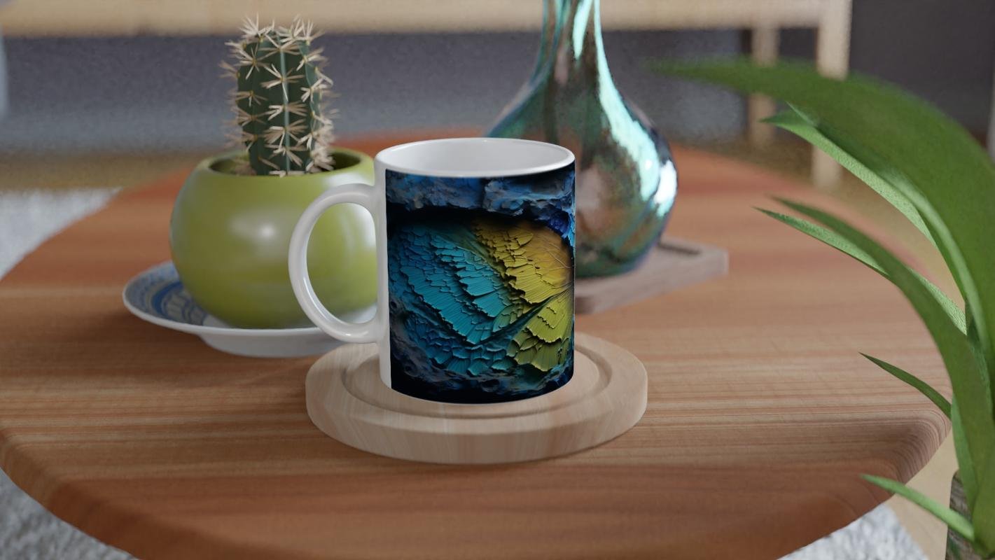 Gökkuşağı Kanatlı Kelebek ve Krater Doku Baskılı Kupa Bardak - 4