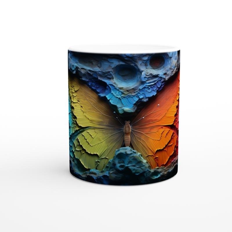 Gökkuşağı Kanatlı Kelebek ve Krater Doku Baskılı Kupa Bardak