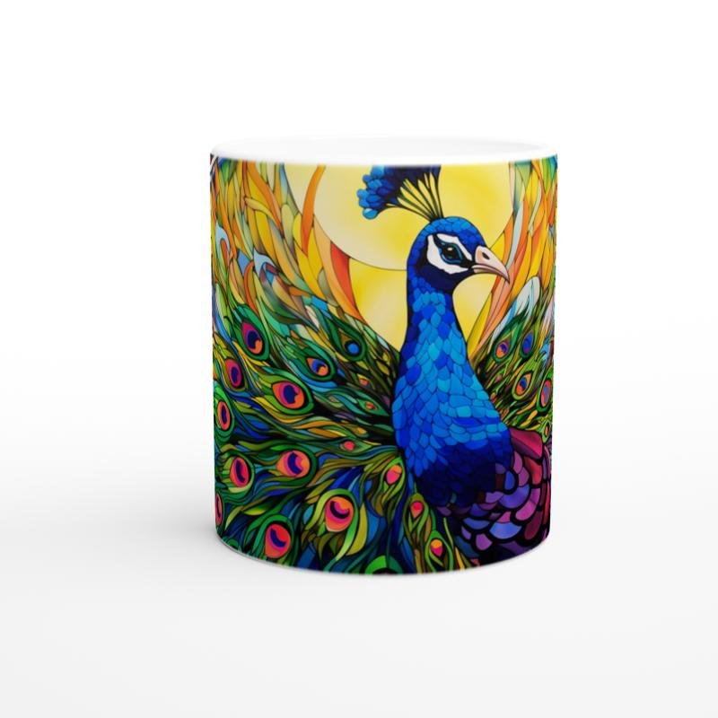 Gökkuşağı Kanatlı Tavus Kuşu Vitray Desenli Baskılı Kupa Bardak