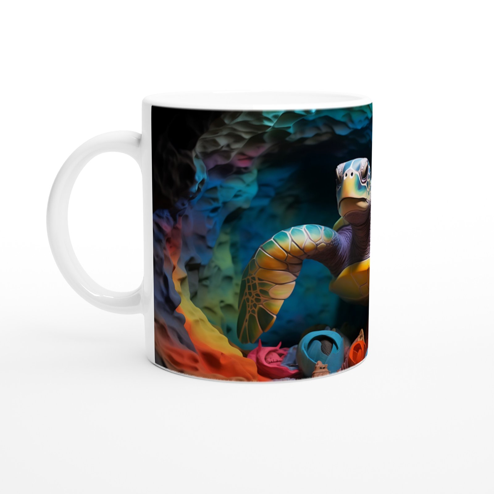 Gökkuşağı Renkli Mağarada Deniz Kaplumbağası Kupa Bardak - 2