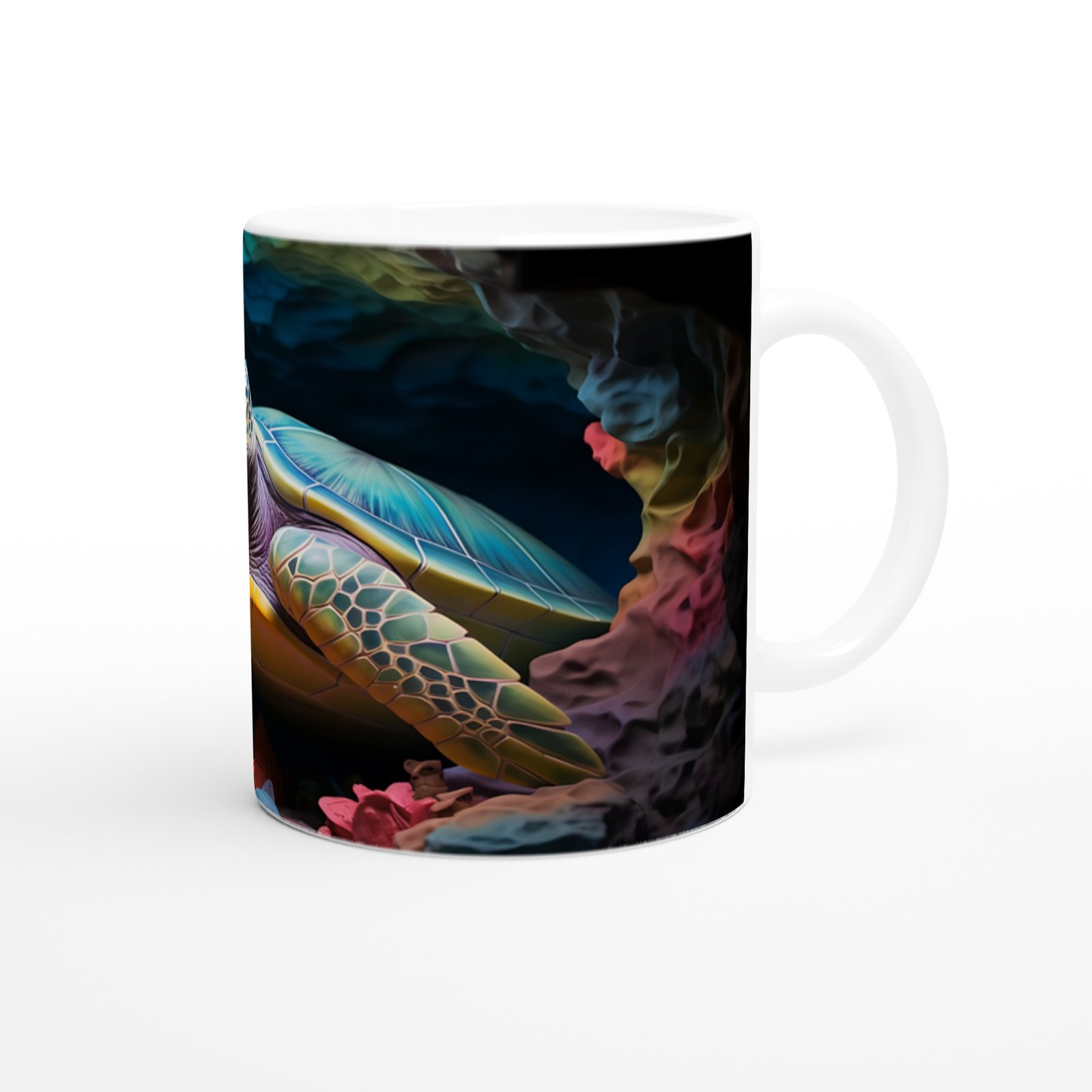 Gökkuşağı Renkli Mağarada Deniz Kaplumbağası Kupa Bardak - 3