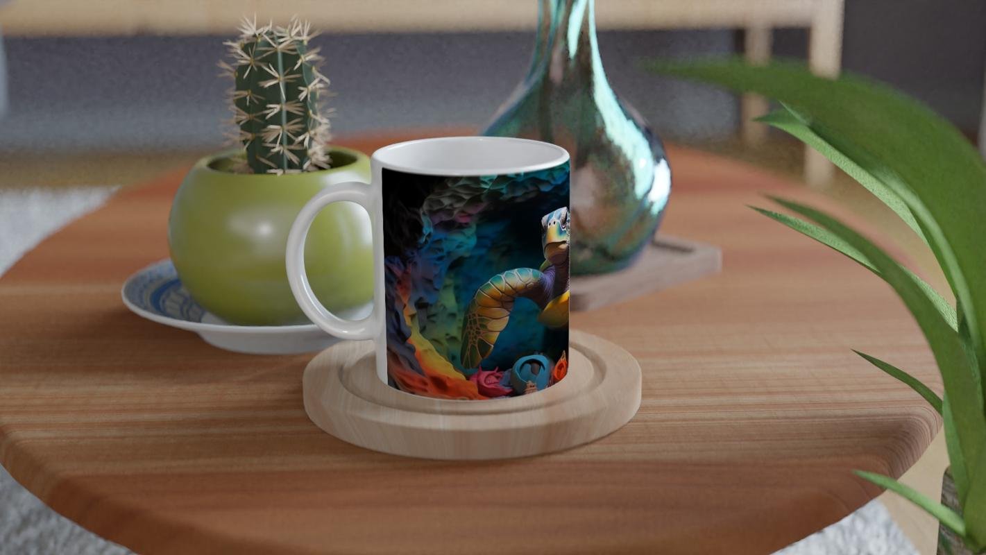 Gökkuşağı Renkli Mağarada Deniz Kaplumbağası Kupa Bardak - 4