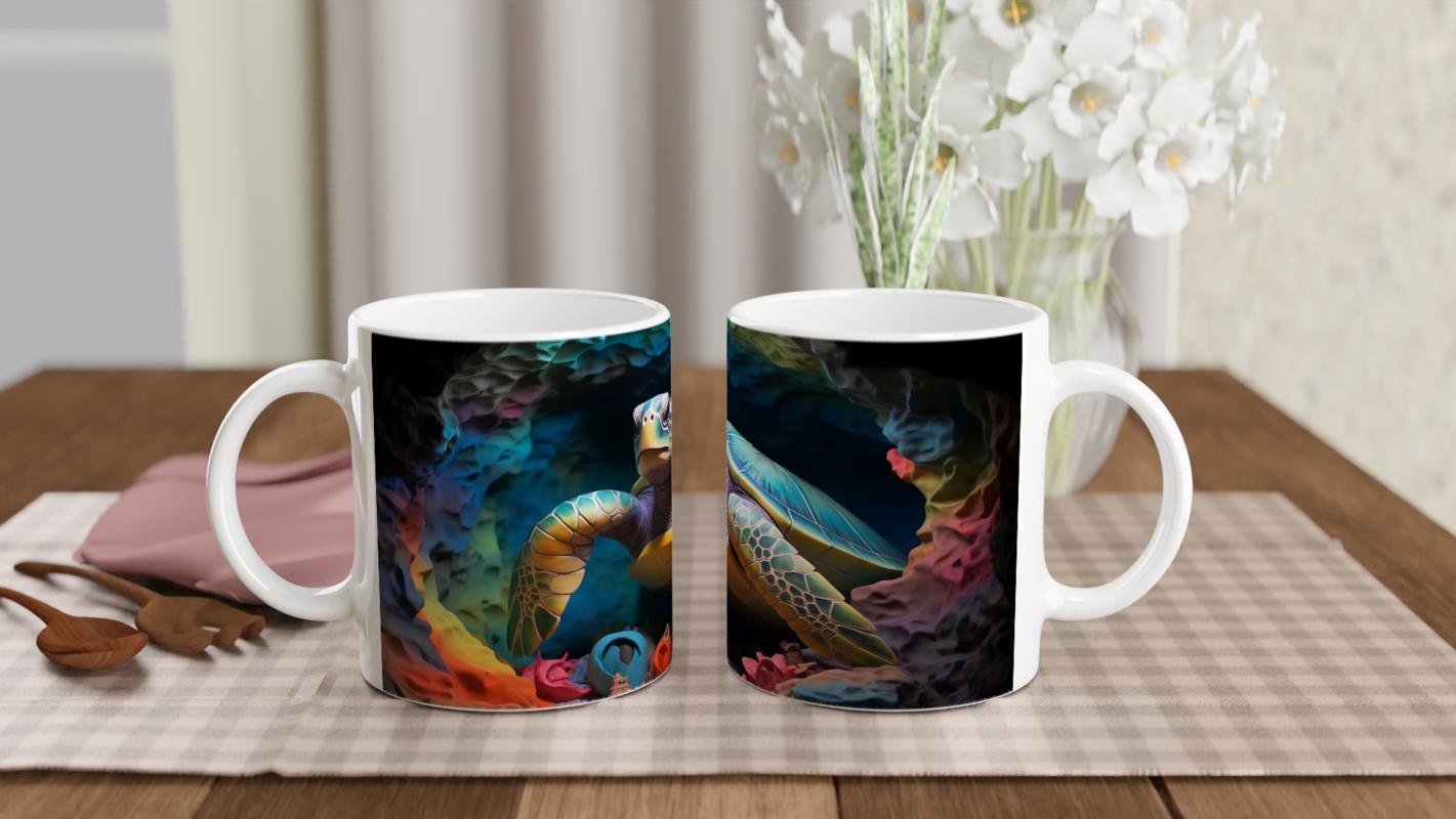 Gökkuşağı Renkli Mağarada Deniz Kaplumbağası Kupa Bardak - 5