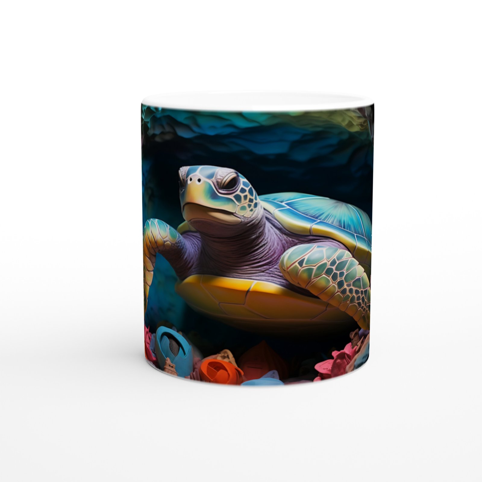 Gökkuşağı Renkli Mağarada Deniz Kaplumbağası Kupa Bardak