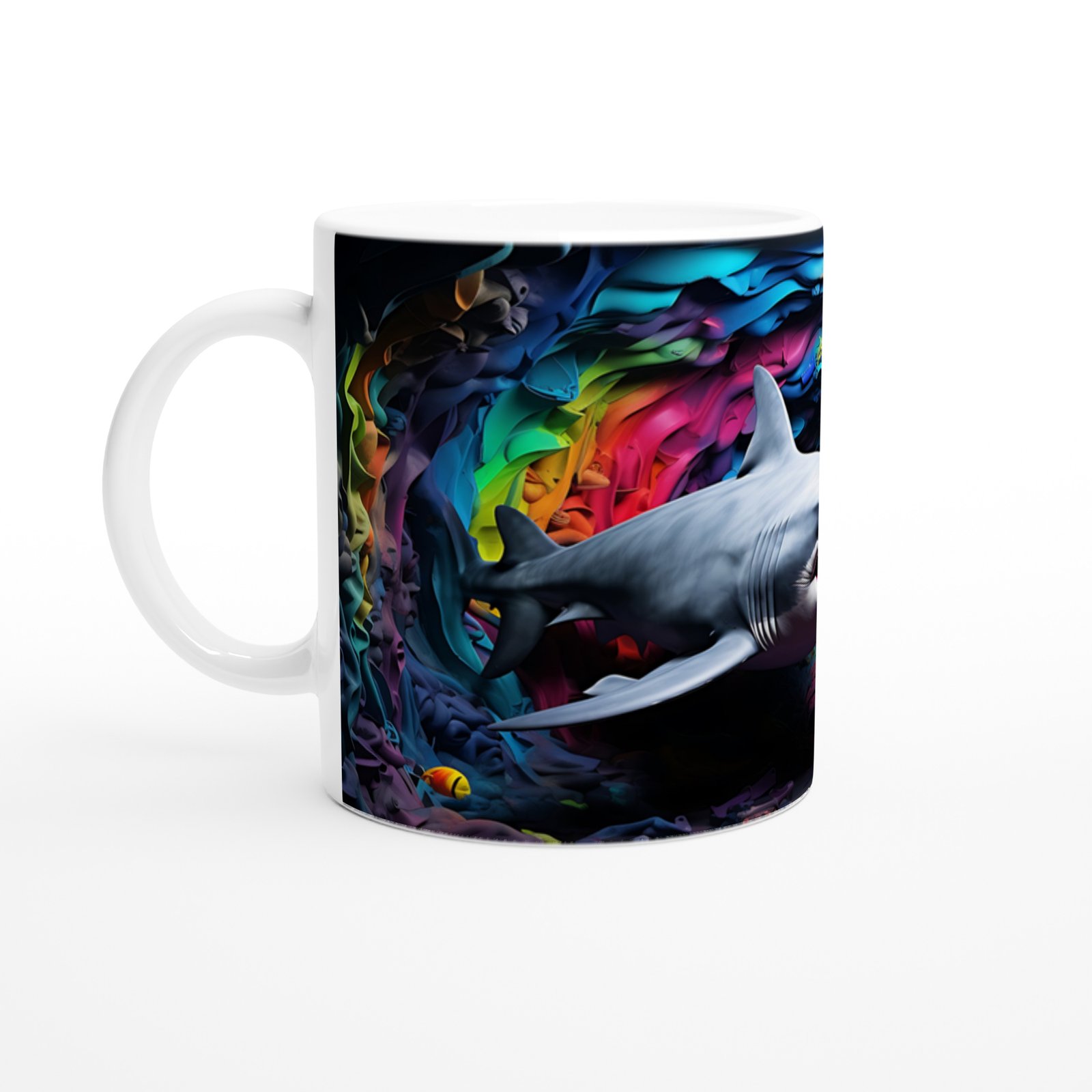 Gökkuşağı Tünelinde Yüzen Köpekbalığı Su Altı Temalı Kupa Bardak - 2