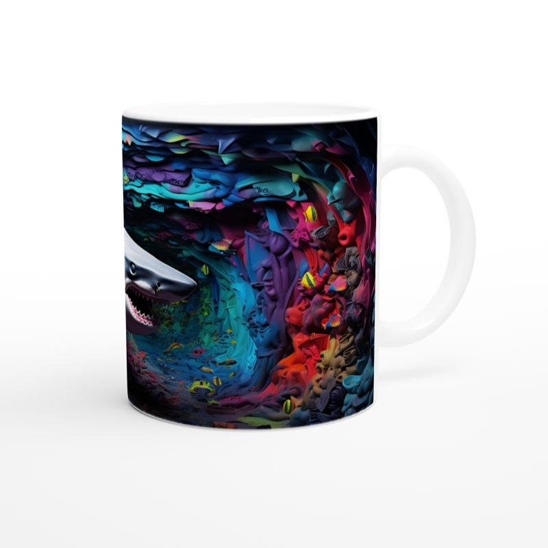 Gökkuşağı Tünelinde Yüzen Köpekbalığı Su Altı Temalı Kupa Bardak - 3