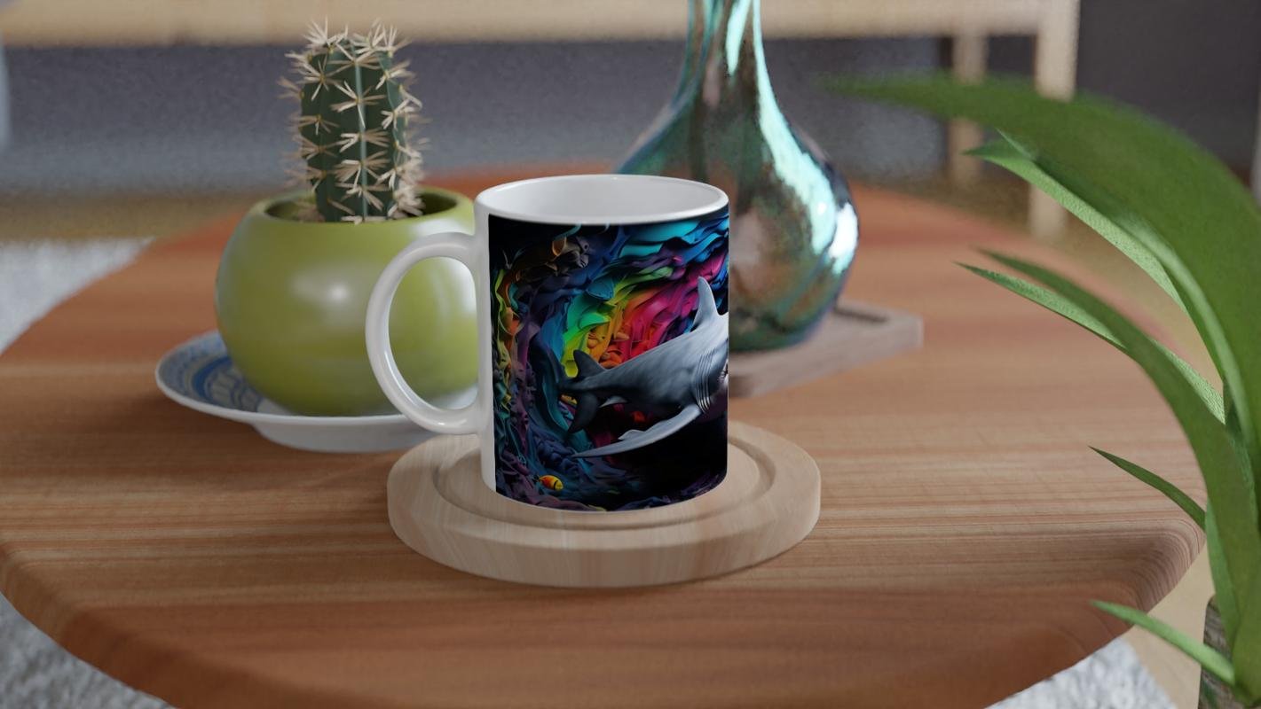 Gökkuşağı Tünelinde Yüzen Köpekbalığı Su Altı Temalı Kupa Bardak - 4