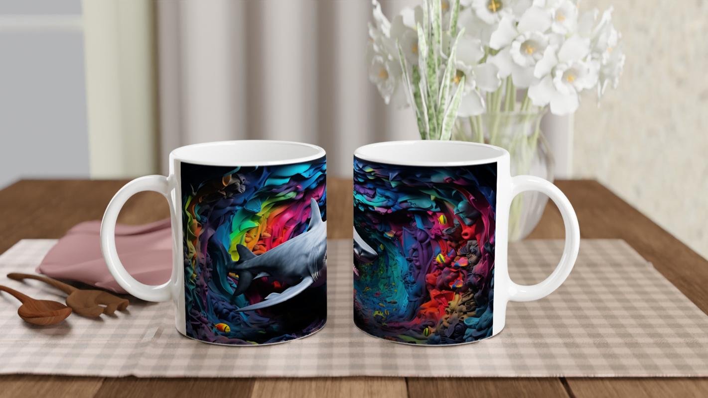 Gökkuşağı Tünelinde Yüzen Köpekbalığı Su Altı Temalı Kupa Bardak - 5