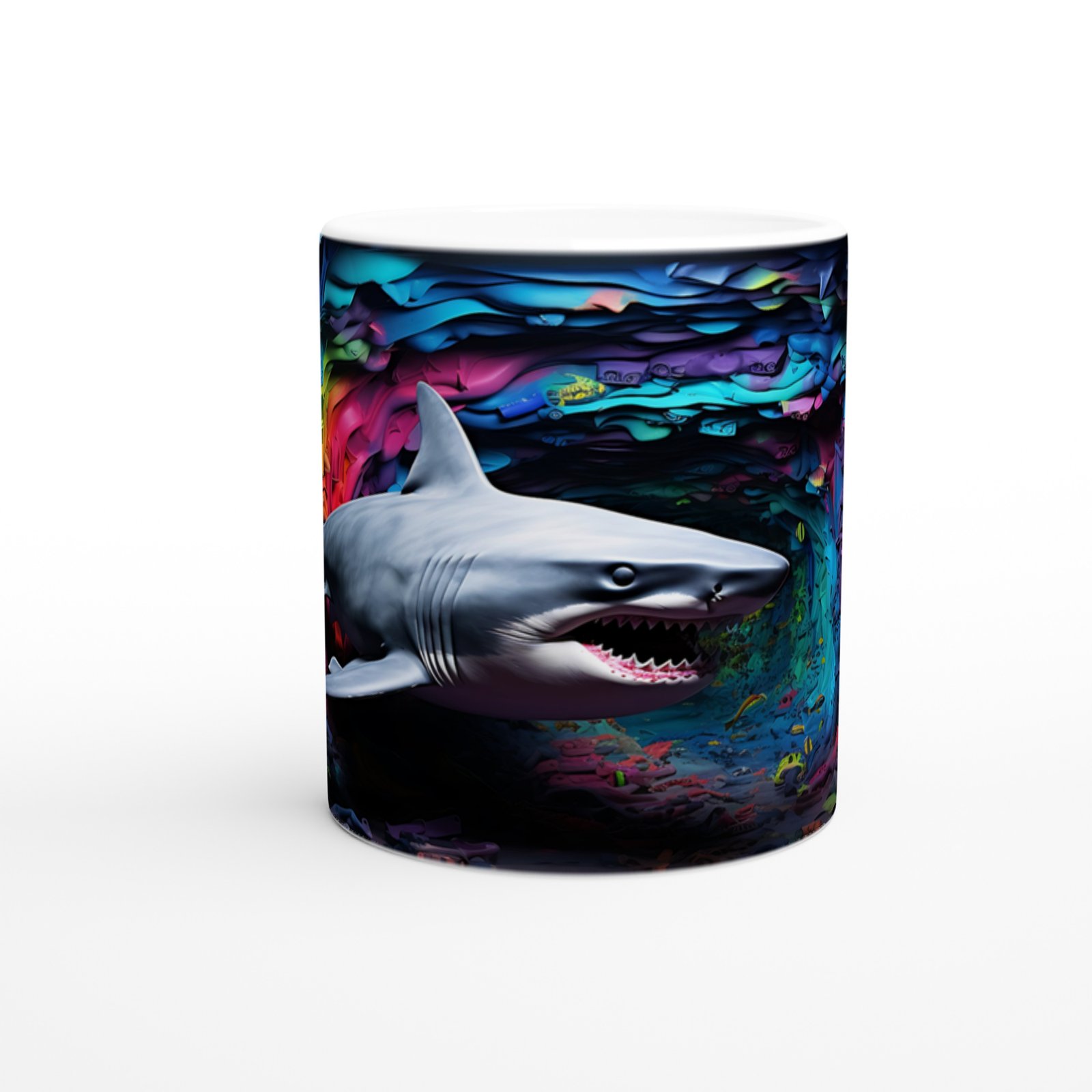 Gökkuşağı Tünelinde Yüzen Köpekbalığı Su Altı Temalı Kupa Bardak