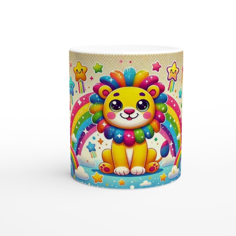 Gökkuşağı Yelesiyle Neşeli Aslan Temalı Çocuklara Özel Baskılı Kupa Bardak