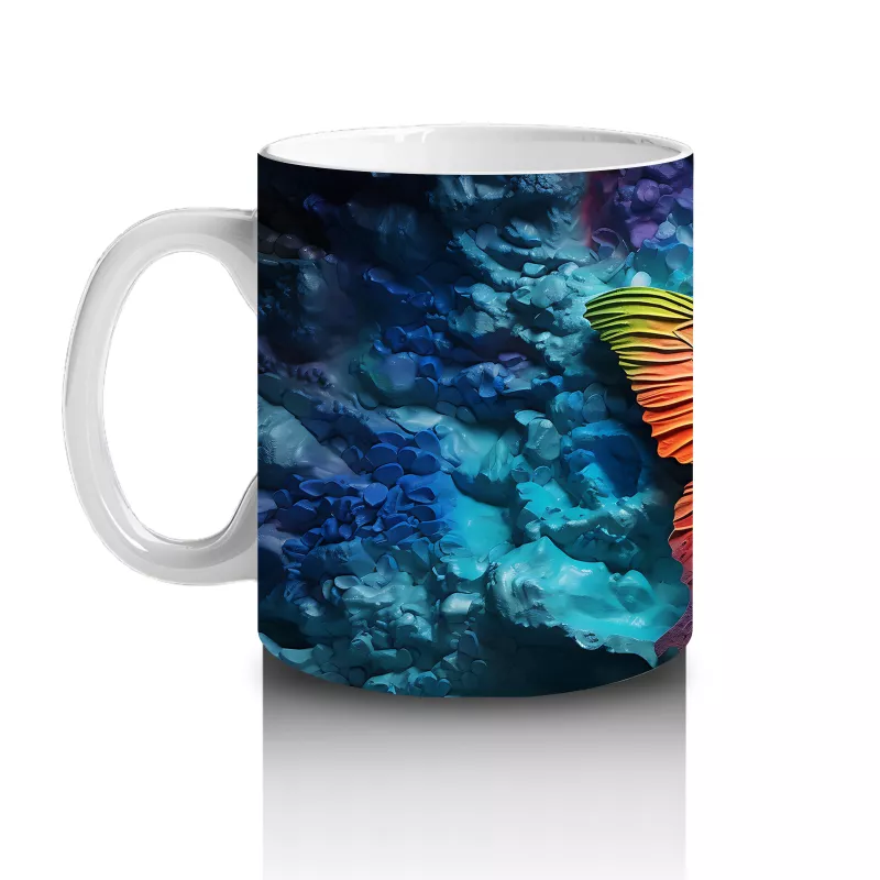 Gökyüzü Tonlarında Renkli Kanatlı Kelebek – Baskılı Kahve Kupası - 2