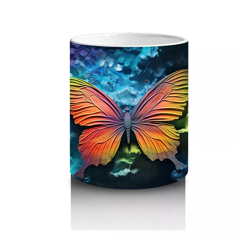Gökyüzü Tonlarında Renkli Kanatlı Kelebek – Baskılı Kahve Kupası - 3