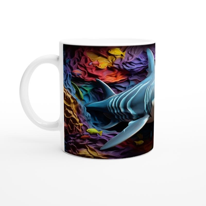 Gölgeli Mercan Duvarlar Arasında Köpekbalığı Su Altı Temalı Kupa Bardak - 2