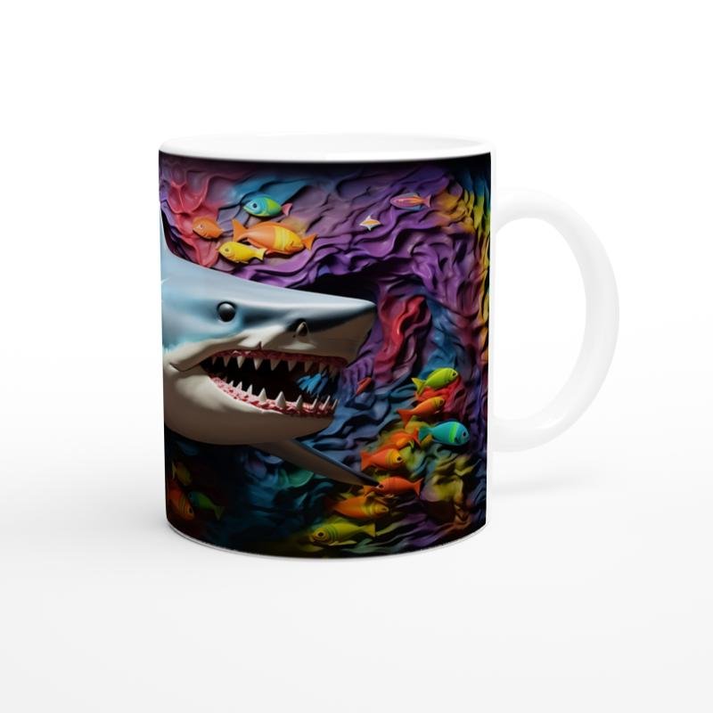 Gölgeli Mercan Duvarlar Arasında Köpekbalığı Su Altı Temalı Kupa Bardak - 3