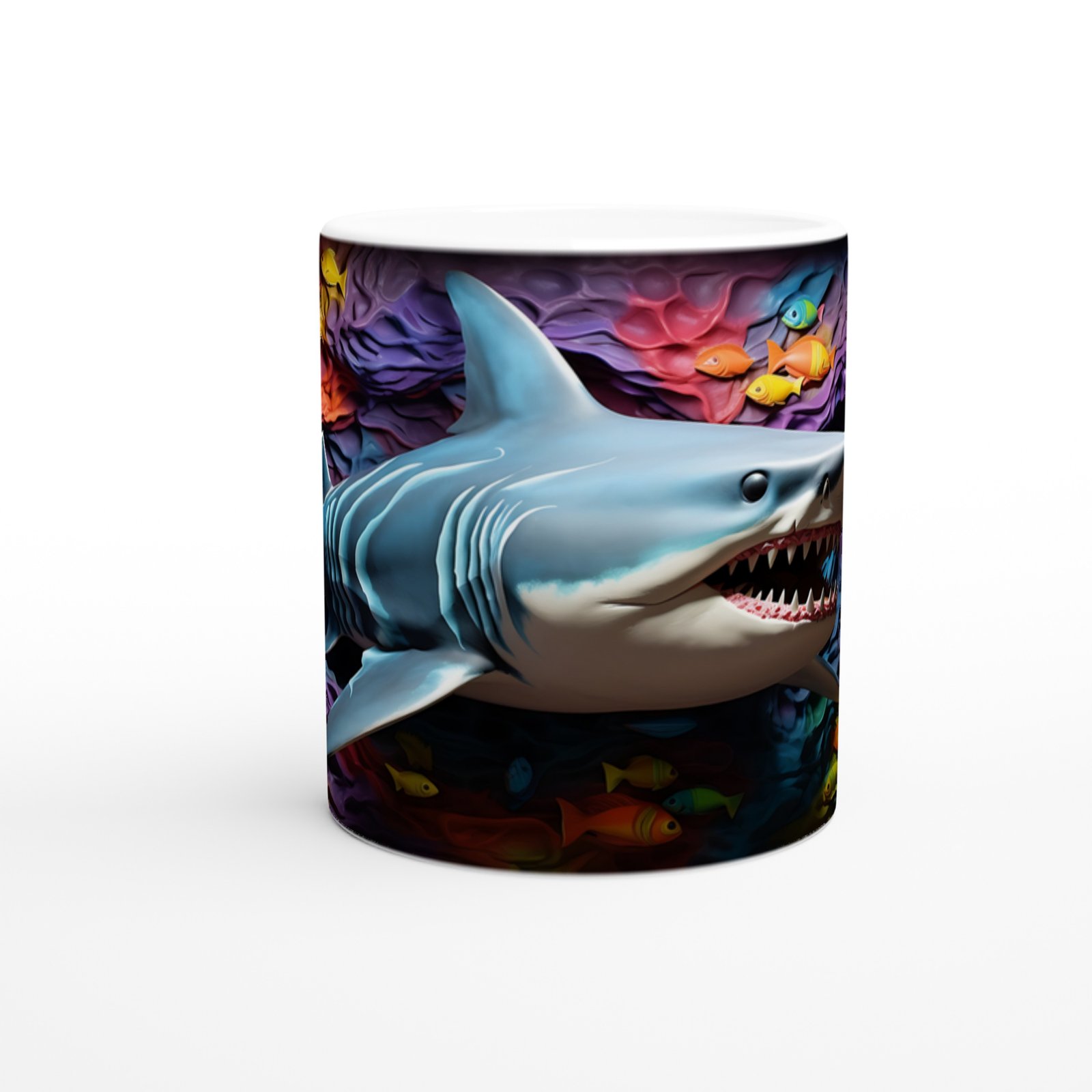 Gölgeli Mercan Duvarlar Arasında Köpekbalığı Su Altı Temalı Kupa Bardak