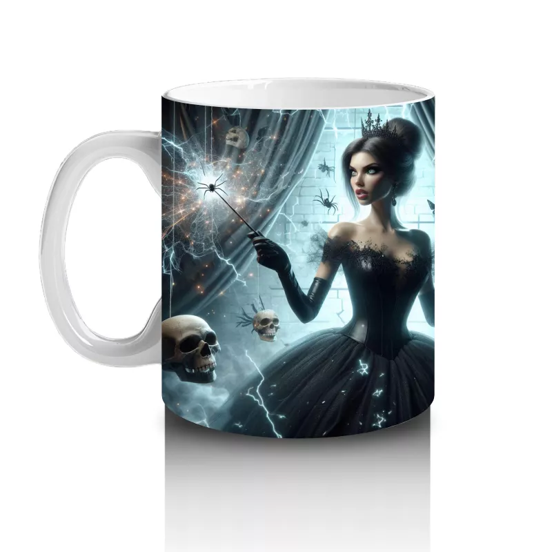 Gotik Elbise Giymiş Vampir Kadın Figürlü Korku Temalı Cadılar Bayramı Baskılı Kupa - 2