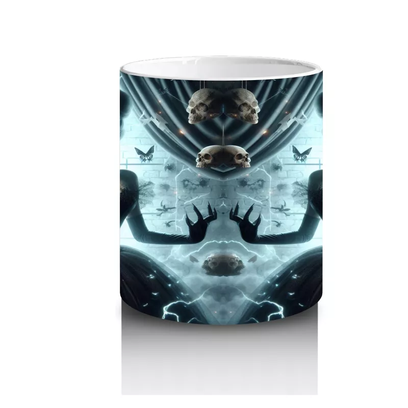 Gotik Elbise Giymiş Vampir Kadın Figürlü Korku Temalı Cadılar Bayramı Baskılı Kupa - 3