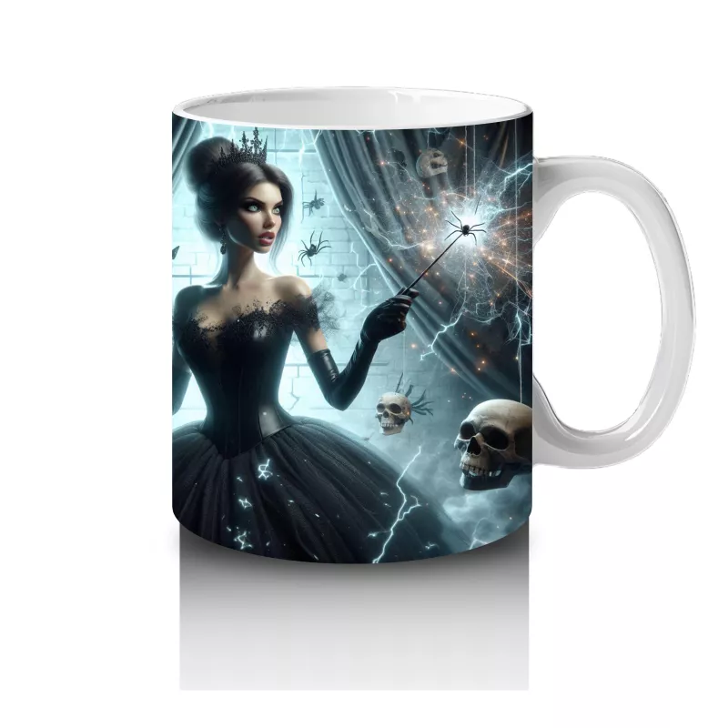 Gotik Elbise Giymiş Vampir Kadın Figürlü Korku Temalı Cadılar Bayramı Baskılı Kupa - 4