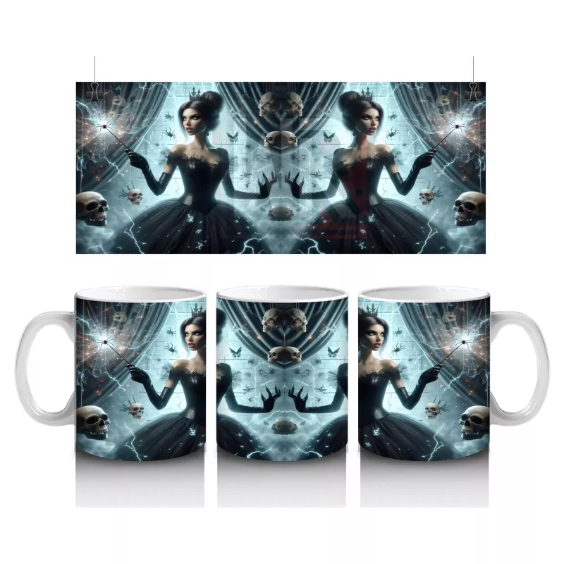 Gotik Elbise Giymiş Vampir Kadın Figürlü Korku Temalı Cadılar Bayramı Baskılı Kupa