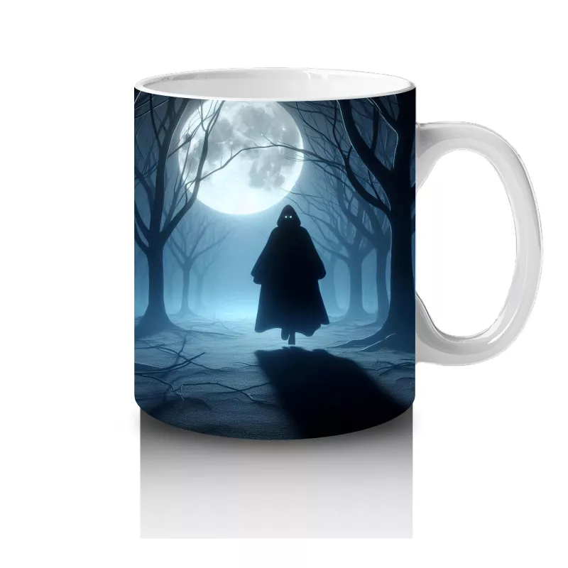 Gotik Koridorda Dolunayla Aydınlanan Cadı Silüeti Temalı Cadılar Bayramı Baskılı Kupa Bardak - 4