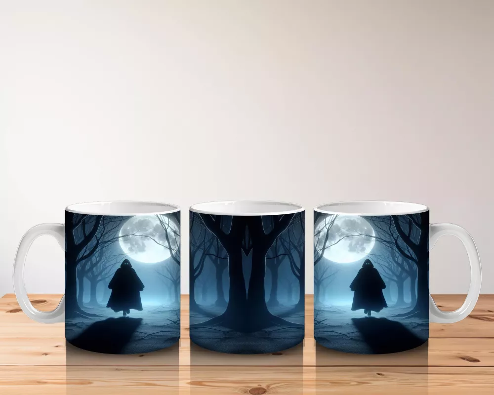 Gotik Koridorda Dolunayla Aydınlanan Cadı Silüeti Temalı Cadılar Bayramı Baskılı Kupa Bardak - 5